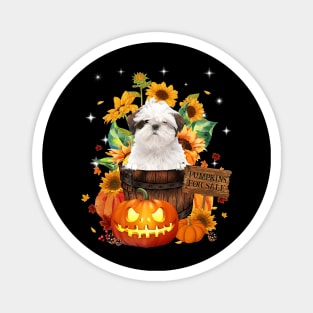 White Shih Tzu Halloween Pumpkin Fall Bucket Magnet